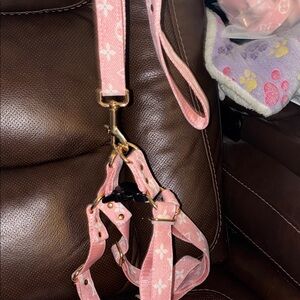 Pink Floral pet Harness, leash, collar set heavy duty